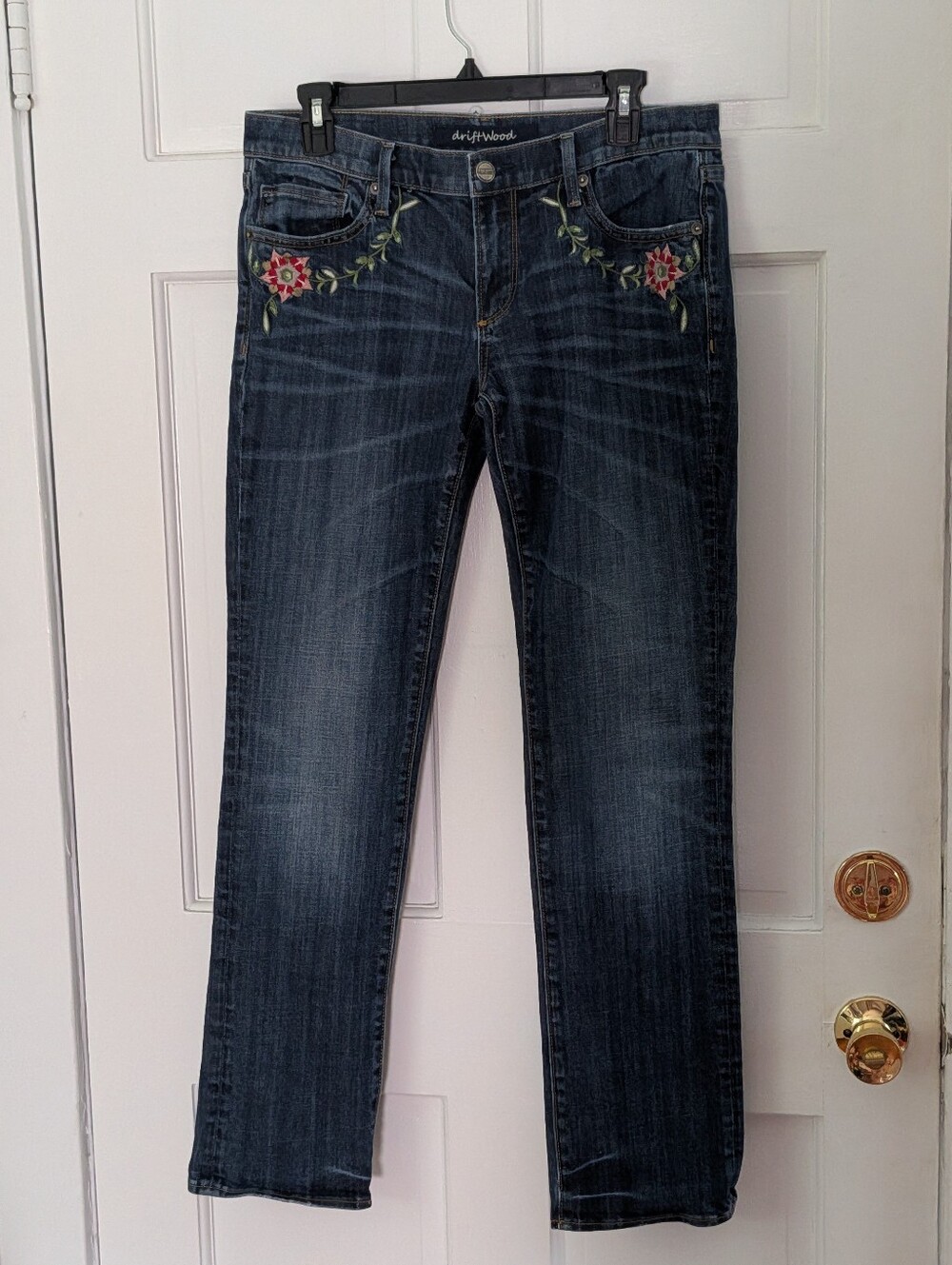 Driftwood Embroidered Floral Straight Leg Jeans Size 29 Boho Stretch Denim - Picture 2 of 6